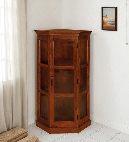 Vilina Mango Wood Corner Cabinet In Honey Oak finish