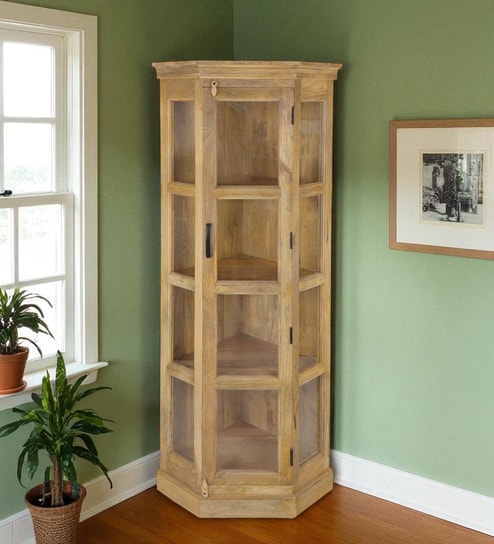 Vilina Mango Wood Tall Corner Cabinet In Natural finish