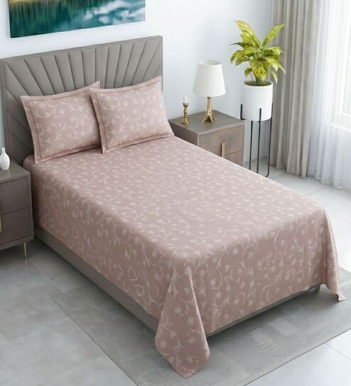 Vine Floral 400 TC Cotton Single Bed Size Flat Bedsheet With 2 Pillow Covers