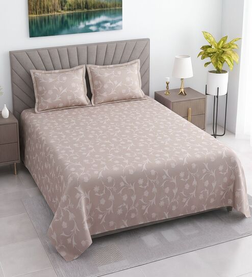 Vine Floral 400 TC Cotton Superking Size Flat Bedsheet With 2 Pillow Covers