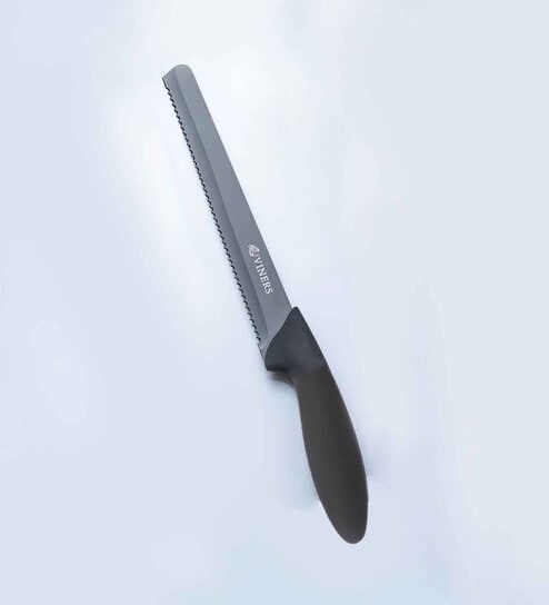 Viners Assure 8  Stainless Steel Bread Soft Grip Handle Safety Knife, Black