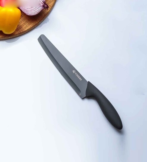 Viners Assure 8  Stainless Steel Chef Soft Grip Handle Safety Kitchen Knife, Black