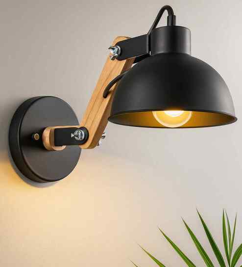 Vintage Adjustable Wooden Swing Arm Black Colour Wall Light