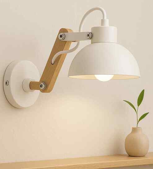 Vintage Adjustable Wooden Swing Arm White Colour Wall Light