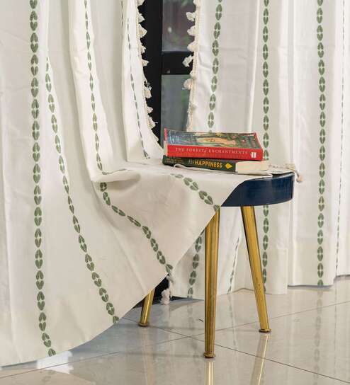 Vintage Braid Sage Green Embroidery Cotton Curtains for Long Door Pack of 1