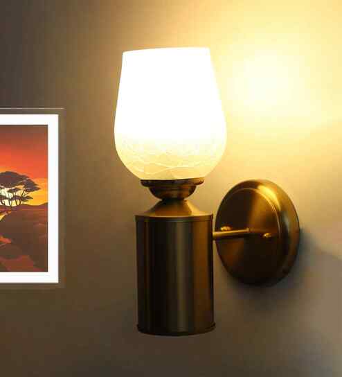 Vintage Brass Wall Sconce with Crackle Glass Shade