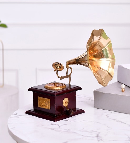 Brown & Gold Vintage Handmade Gramophone Showpiece