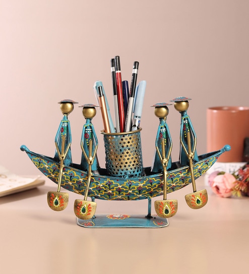 (1Pc) Multicolor Metal Boat Shape Pen Stands