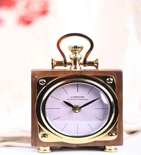 Vintage Pocketwood Brown Solid Wood Table Clock