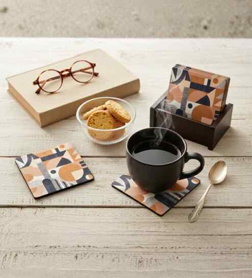 Vintage Wooden Coaster Set of 6 with Stand