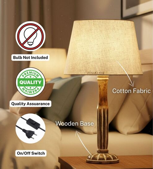 Vintage Wooden Table Lamp with Premium Jute Fabric Shade | Modern Farmhouse Bedside Lamp for Living Room, Bedroom & Home D cor-image-2