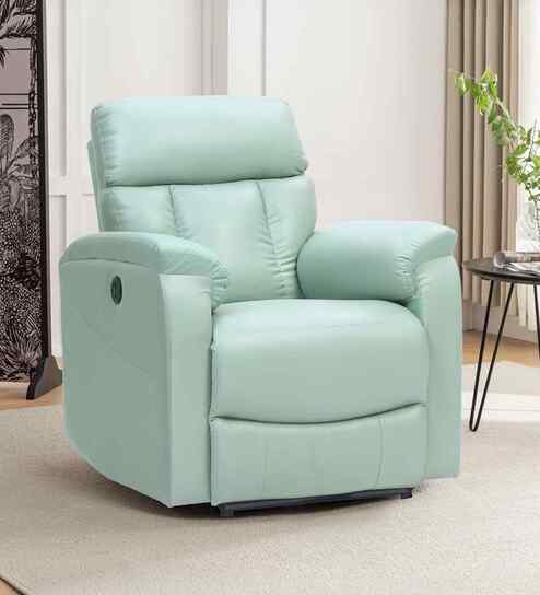 Vinterr Leatherette Motorised Recliner in Mint Sage Colour
