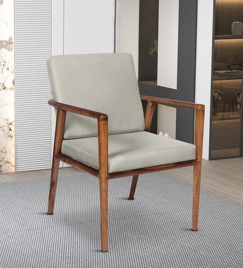 Vinzy Sheesham Wood Arm Chair In Beige Color