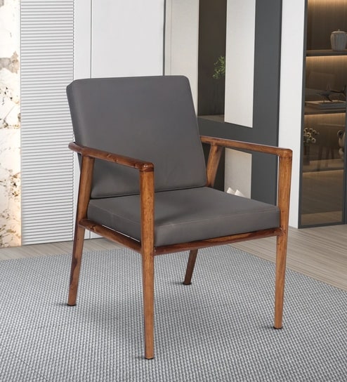 Vinzy Sheesham Wood Arm Chair In Grey Color