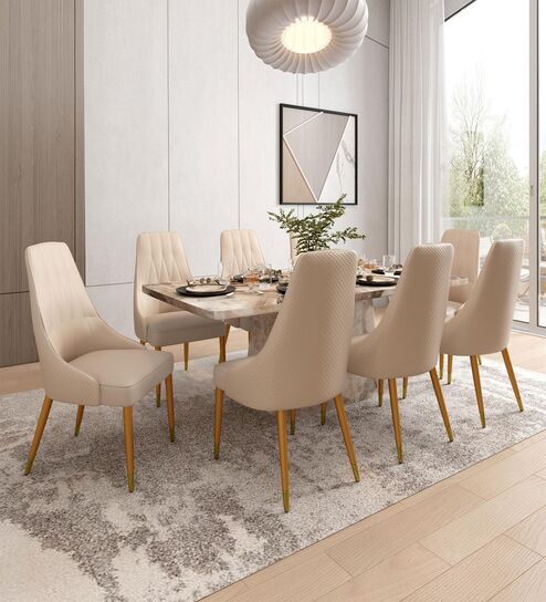 Viola 8 Seater Dining Set In Beige Color