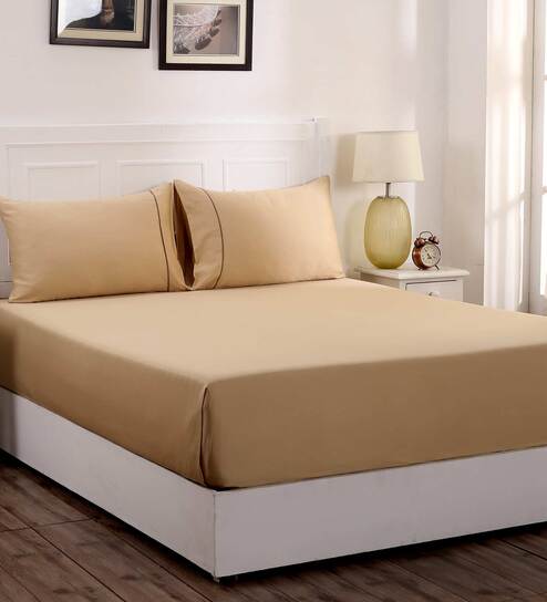 Gold Solid 300 TC 100% Cotton Single Bed Sized Bed Sheets With 1 Pillow Cover