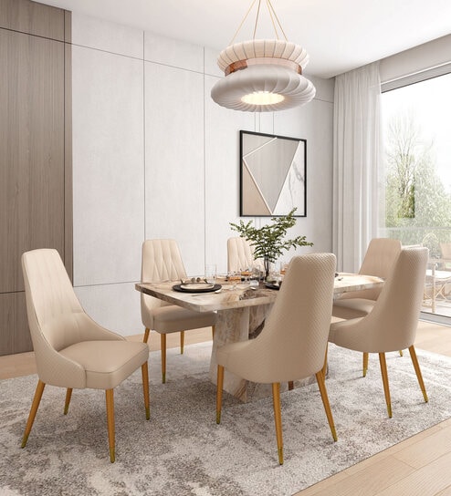 Viola Marble Top 6 Seater Dining Set In Beige Colour