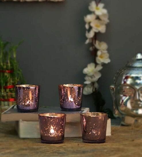 Violet Glass Christmas Table Tea Light Holders & Votives (Pack Of 4)
