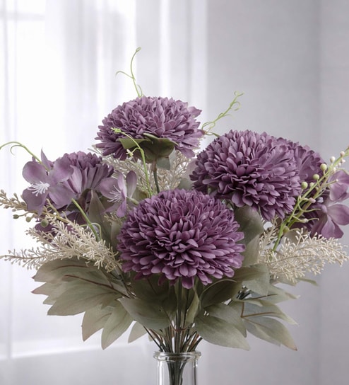 Violet Silk Chrysanthemums Silk Bunch Single Stem Flower
