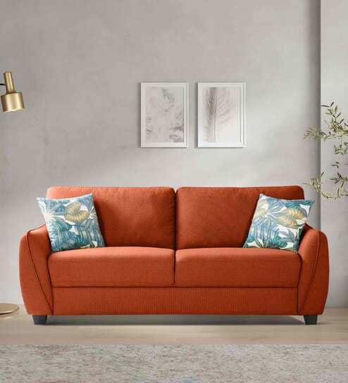 Virginia Chenille Fabric 3 Seater Sofa In Orange Colour