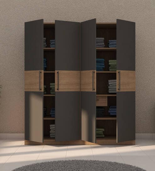 Virgo 4 Door Wardrobe In Grey Finish With Drawer