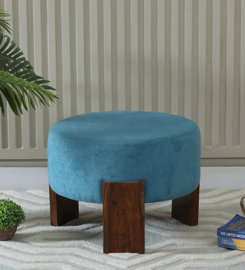 Vista Boucle Fabric Ottoman In Dark Blue Colour
