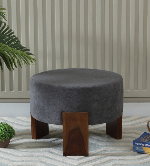 Vista Boucle Fabric Ottoman In Grey Colour