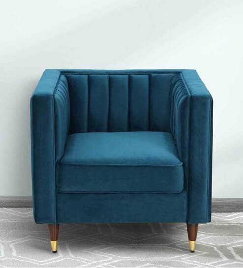 Vito Velvet 1 Seater Sofa In Teal Blue Colour