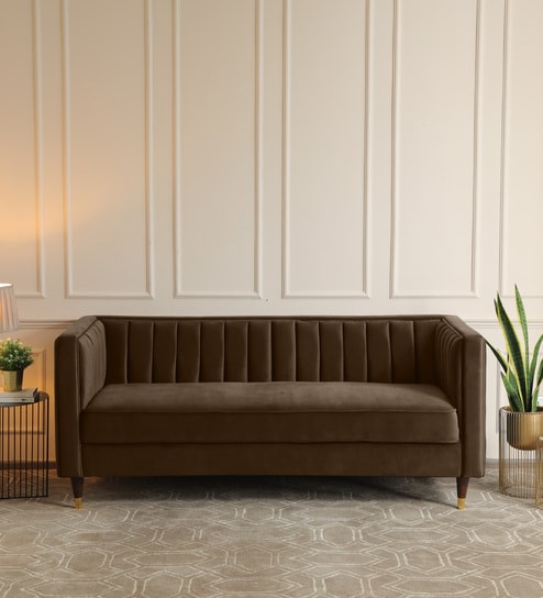 Vito Velvet 3 Seater Sofa in Brown Colour