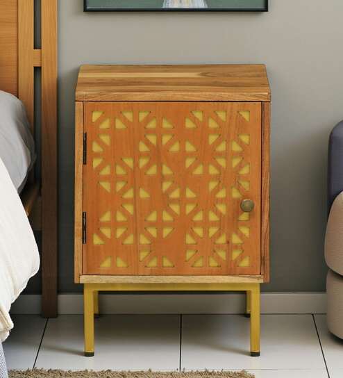 Vivant Acacia Wood Bedside Table (LHS Door) In Natural Finish