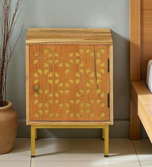 Vivant Acacia Wood Bedside Table (RHS Door) In Natural Finish