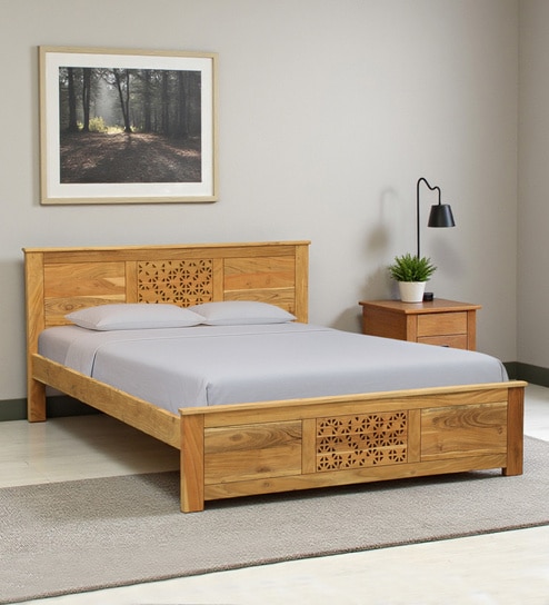 Vivant Acacia Wood King Size Bed In Natural Finish
