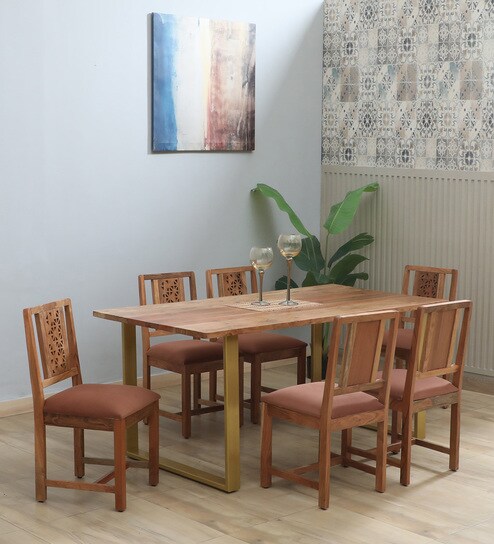 Vivant Acacia Wood Large 6 Seater Dining Set In Scratch Resistant Natural Finish