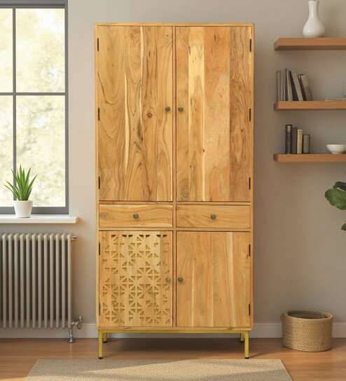 Vivant Acacia Wood Wardrobe In Natural Finish With Drawer