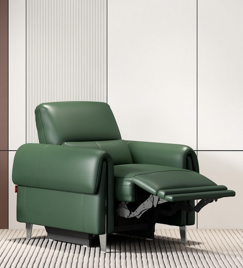Vivian Leather 1 Seater Motorized Recliners With Usb Port In Green Color