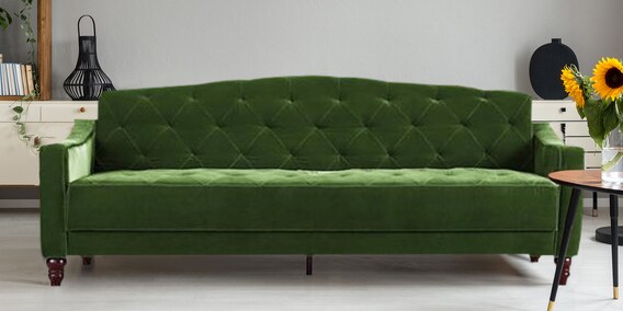 Buy Novogratz Vintage Tufted Sofa Cum Bed In Green By Twigs Direct