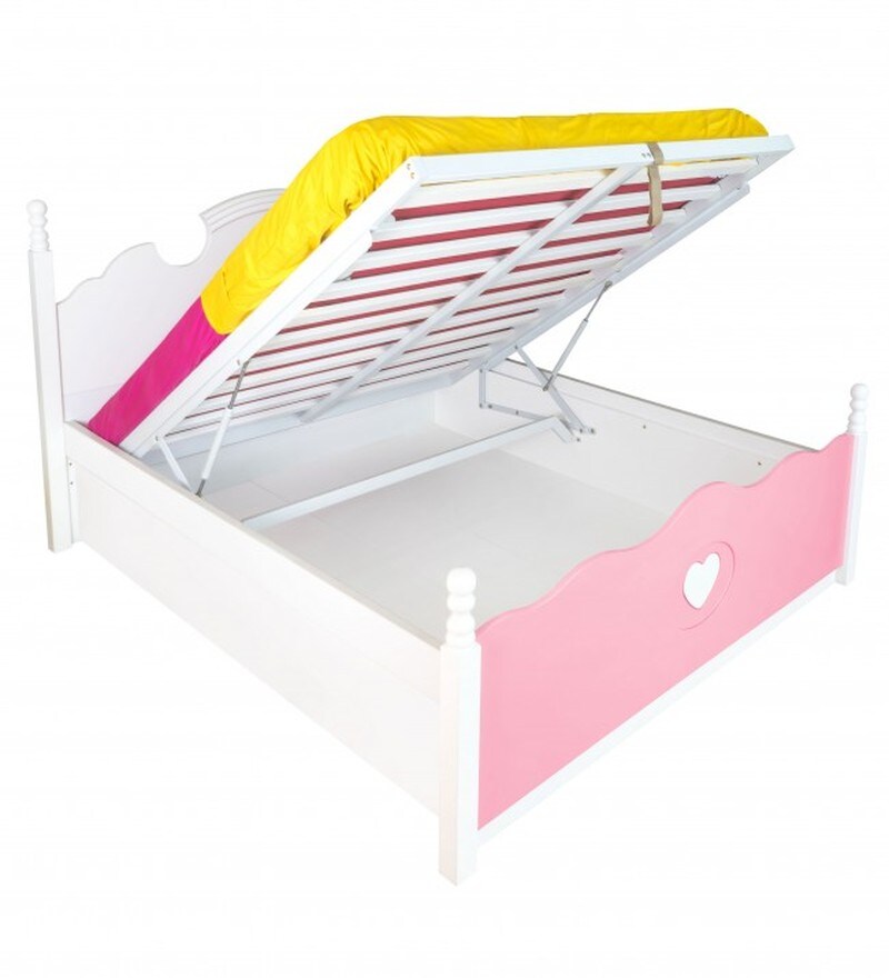 Buy Victoria Kids Queen Size Bed with Storage in Pink & White Colour by