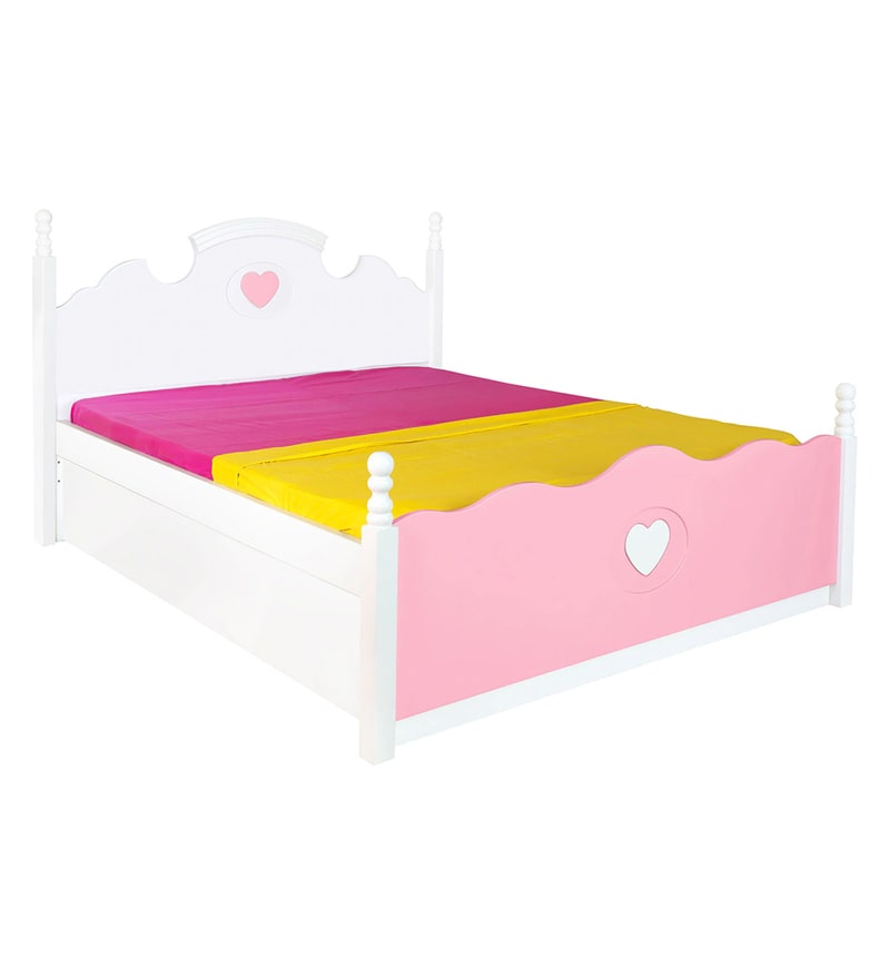 Buy Victoria Kids Queen Size Bed with Storage in Pink & White Colour by Alex Daisy Online Kids