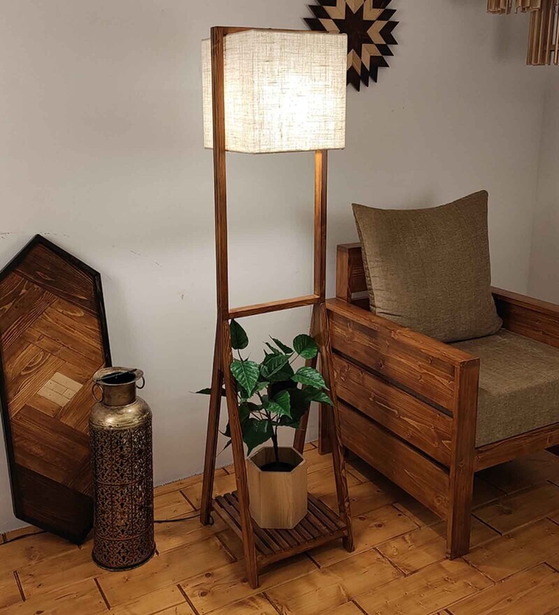 Buy Victoria Wooden Floor Lamp With Brown Base And Jute Fabric