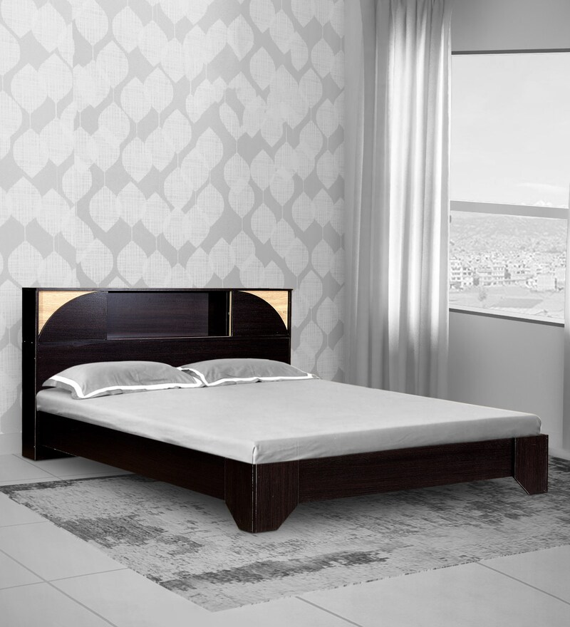Buy Vida Queen Size Bed With Headboard Storage In Wenge Finish By Mintwud Online Modern Queen