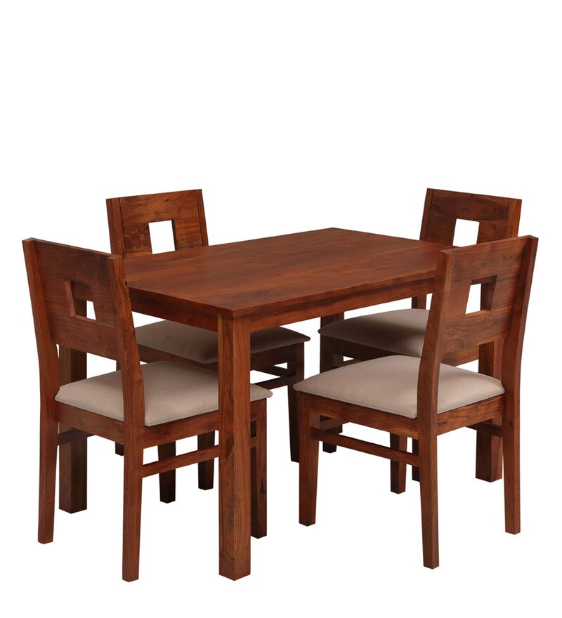 Buy Vincent Solid Wood 4 Seater Dining Set in Walnut Finish Online