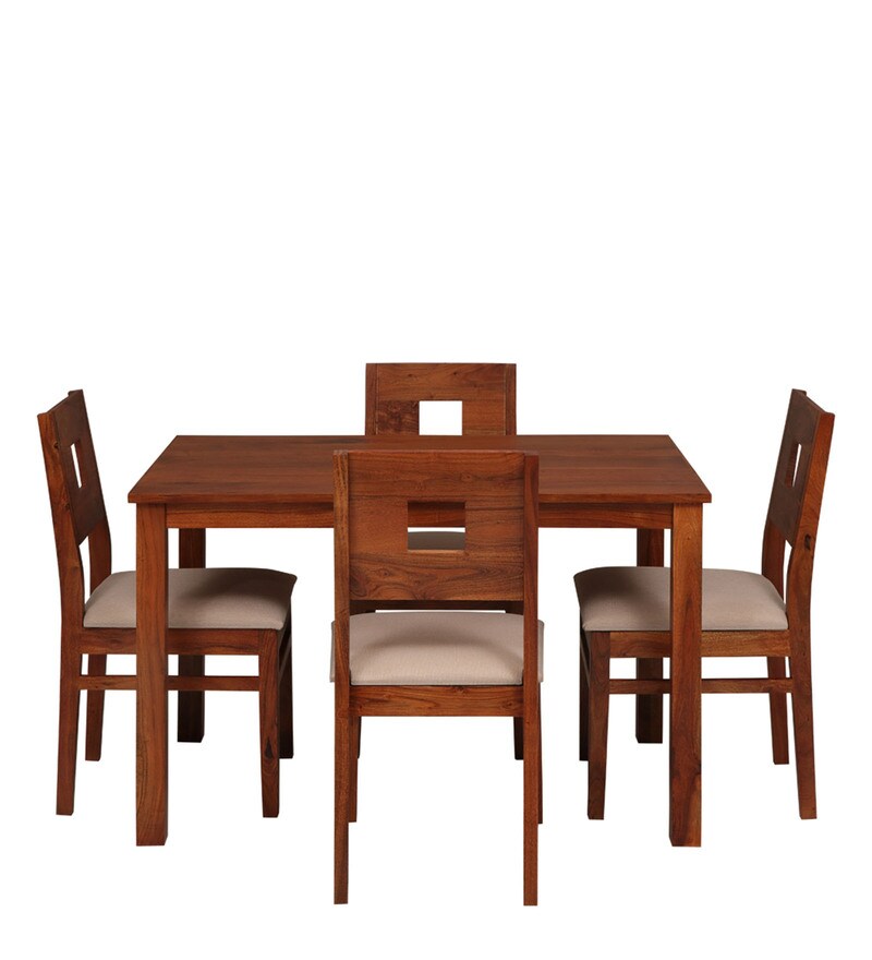 Buy Vincent Solid Wood 4 Seater Dining Set in Walnut Finish Online