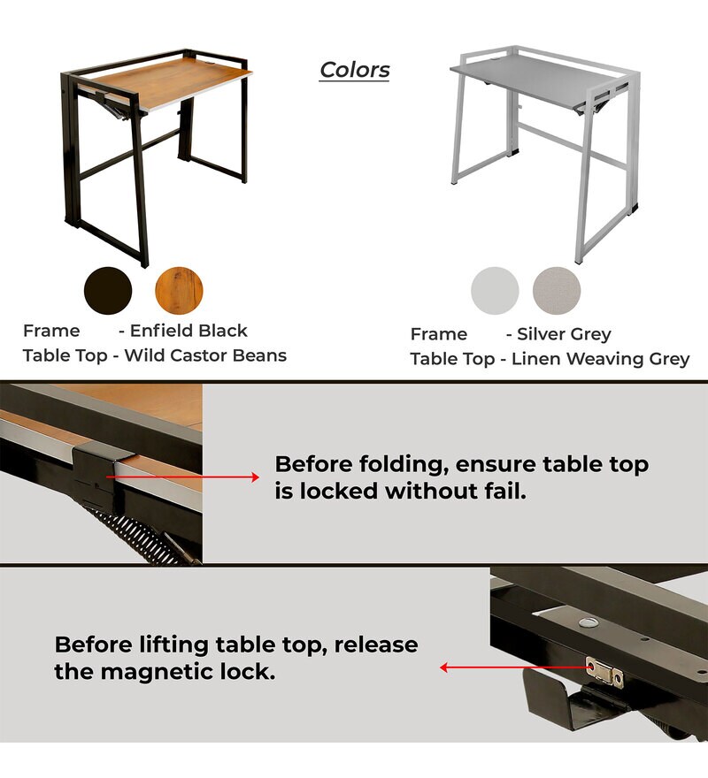 Buy Vincent Height Adjustable Study Table in Black Finish by AnnamDec