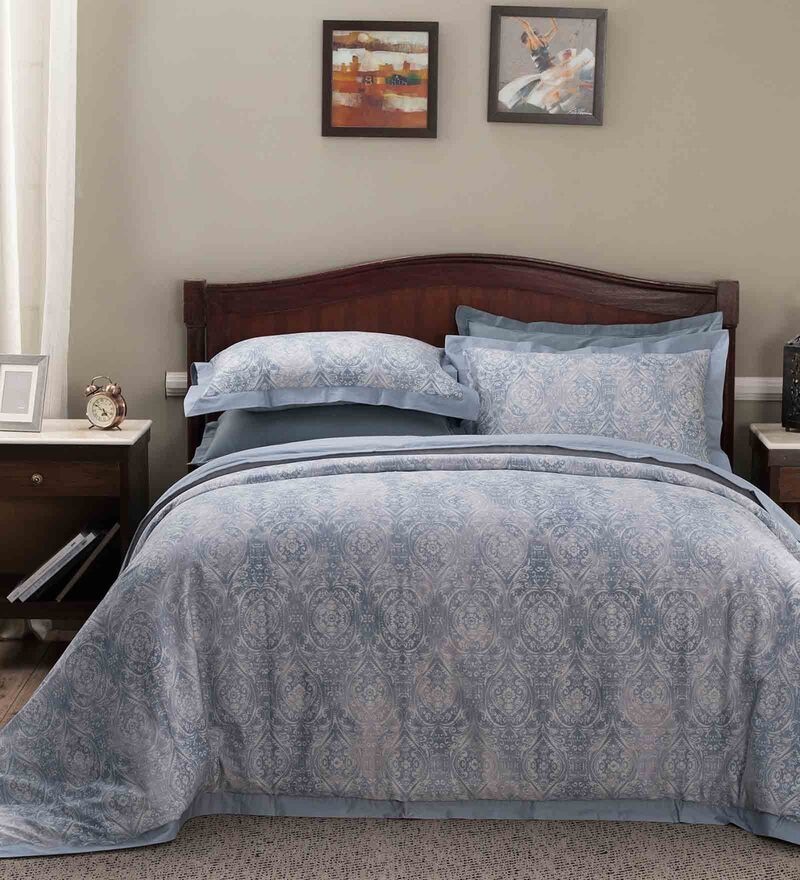 Buy Blue Traditional Cotton Double Bed Duvet Cover With 2 Pillow Covers