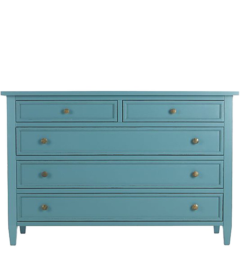 Buy Vintage Short Chest of Drawers in Navy Blue Colour by Asian ... - Click to Zoom In/Out