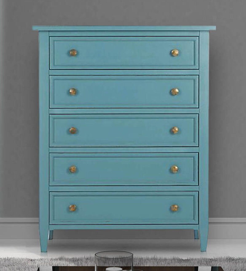 Buy Vintage Tall Dresser in Navy Blue Colour by Asian Arts Online