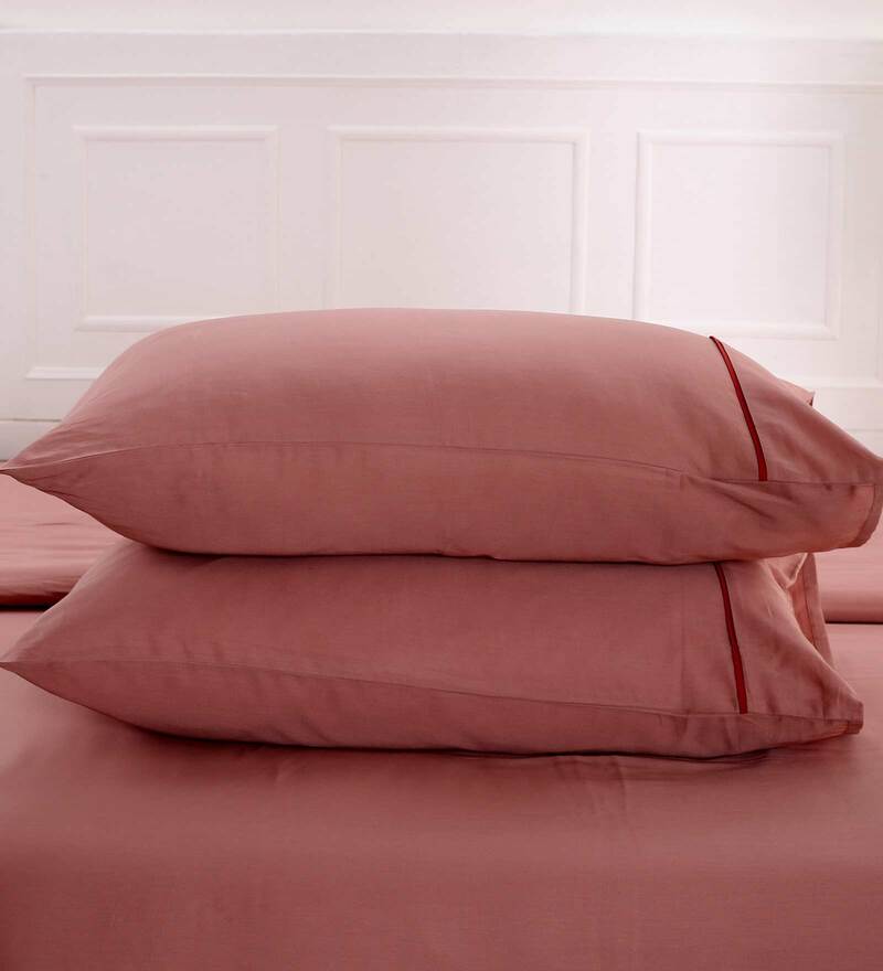 Buy Viola Pink Solid 300 TC 100 Cotton King Size Bedsheet With 2