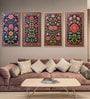 Blue Floral Tapestry Series Set of 4 Printed Wall Painting Gold Frame