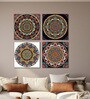 Floral Circle Canvas Set of 4 Printed Wall Painting Black Frame