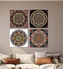 Floral Circle Canvas Set of 4 Printed Wall Painting Stretch Canvas Frame